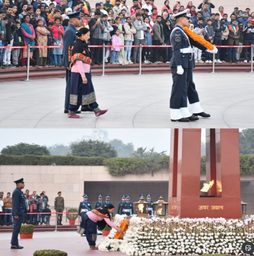In a solemn NOK Mrs Chinta Devi, w/o Nb Sub Chuni Lal, AC, VrC, SM, paid homage at NWM on 23 Dec 25