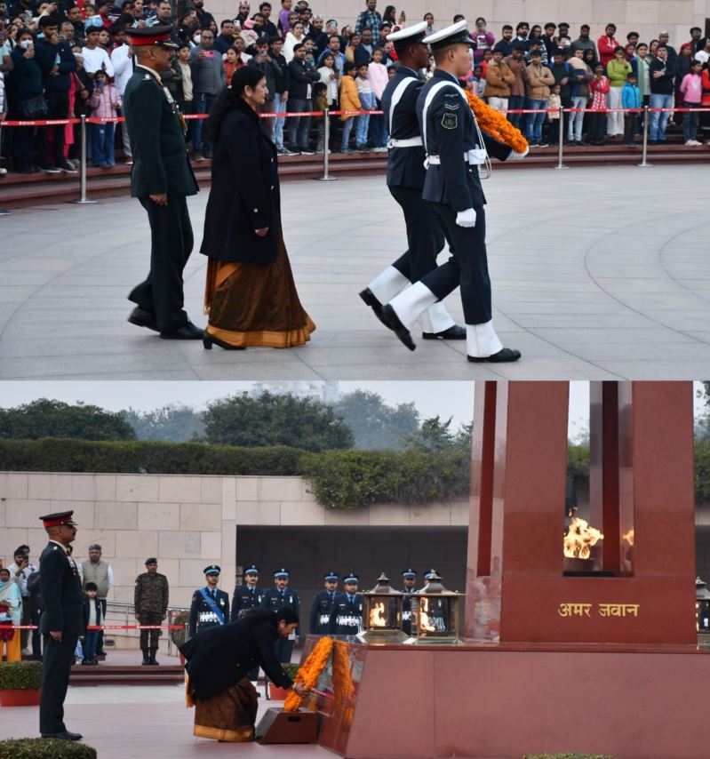 In NOK Mrs Satya Choudhary M/o Capt Sunil Kumar Choudhary, KC, SM, paid homage at NWM on 26 Dec 25