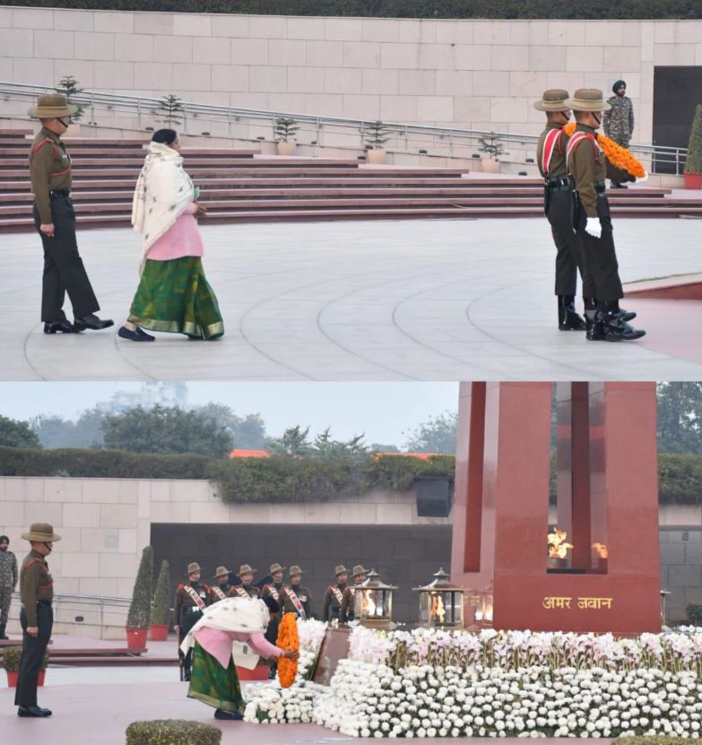 In NOK ceremony Mrs Shiv Kumari Devi, w/o Sep Dip Narayan Singh, SC, paid homage at NWM on 19 Jan 26