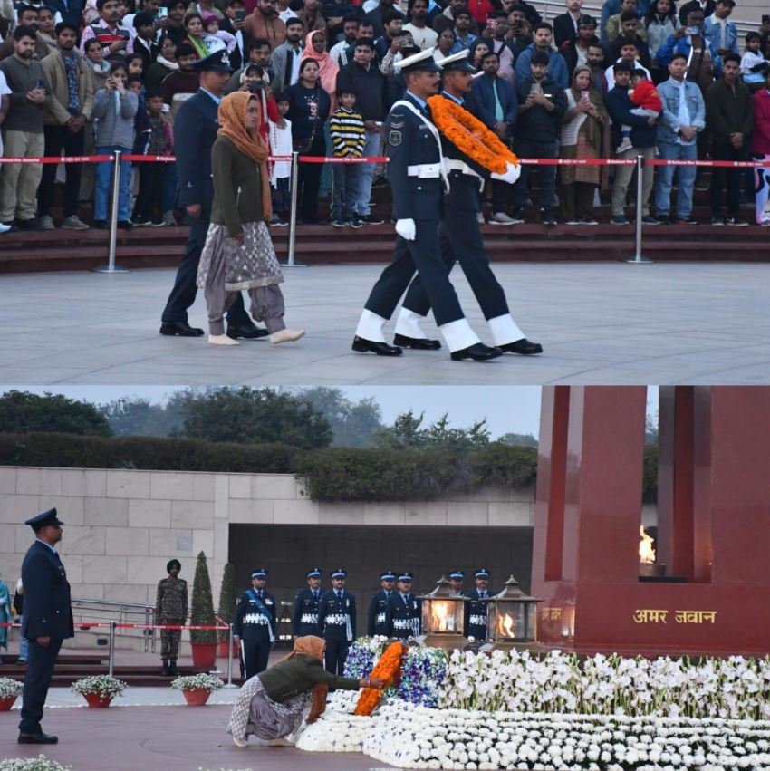 During solemn NOK ceremony Mrs Suni Devi w/o Rfn Sube Singh Dhamkar, paid homage at NWM on 03 Feb 26