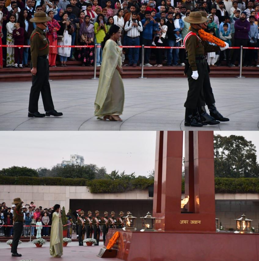 In a solemn NOK ceremony Mrs Asha Thimmaiah, w/o Nk Thimmaiah KK, paid homage at NMW on 07 Feb 26