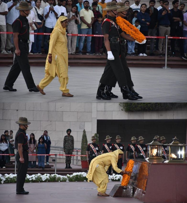In a solemn NOK ceremony Smt Damodari Devi w/o Sub Keher Singh, SC, paid homage at NWM on 03 Mar 26
