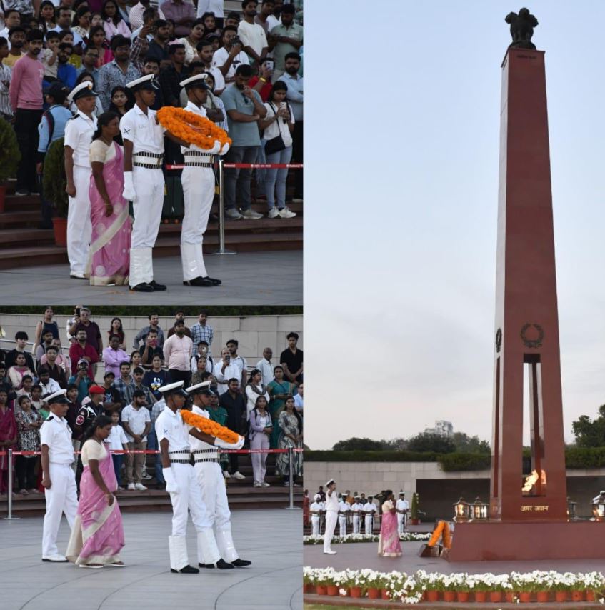 In NOK ceremony Mrs Koki Madhavi, W/o LNk Late V Reddy Koki, paid homage at NWM on 08 Mar 26