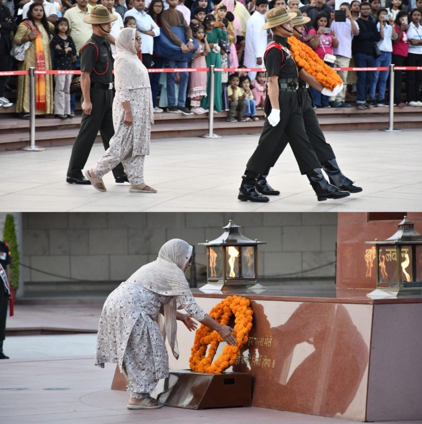 In a solemn Next-of-Kin ceremony Mrs Asha Rani w/o LNk Madan Lal, paid homage at NWM on 22 Mar 26
