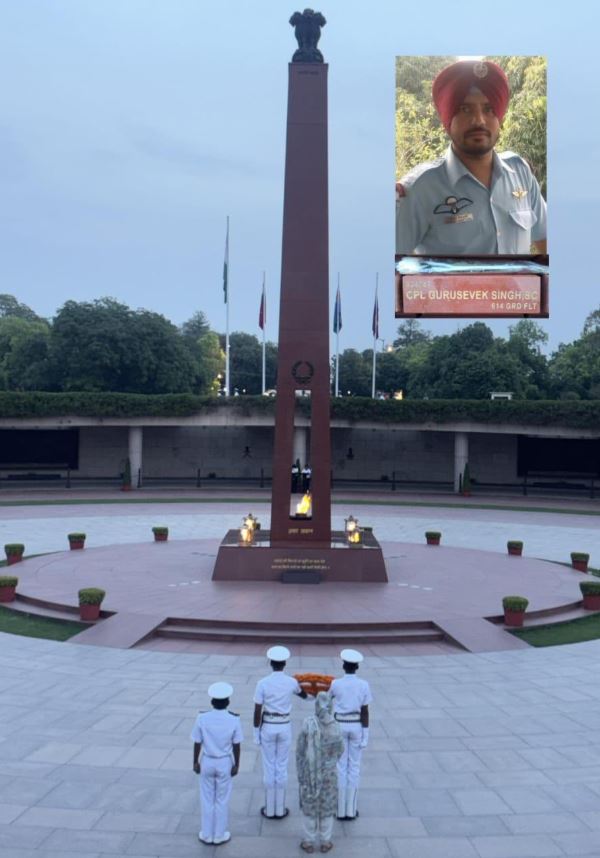 In solemn NOK ceremony Mrs Jaspreet Kaur W/o Cpl Gursevek Singh, SC, paid homage at NWM on 02 Apr 26