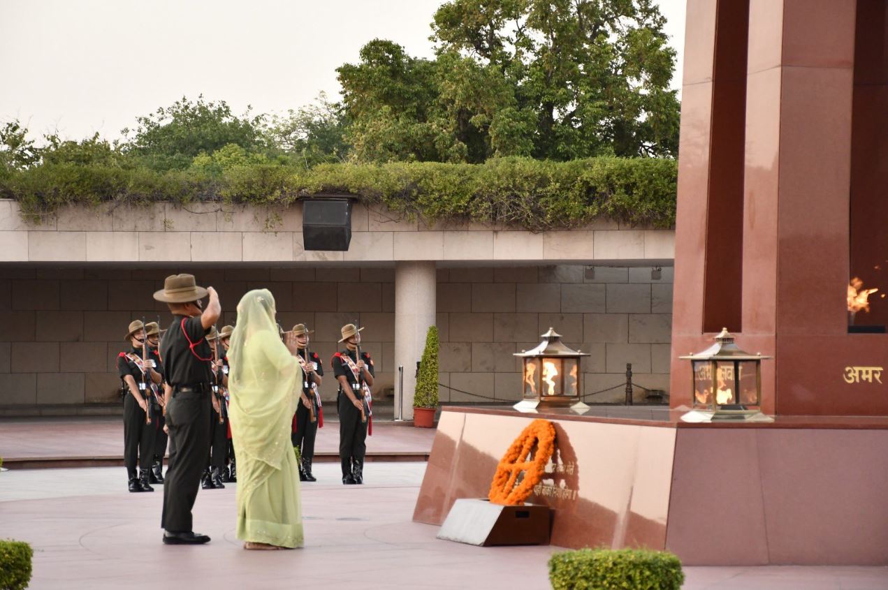 In NOK ceremony Mrs Ram Sanehi Devi w/o Hav Charan Singh Gurjar paid homage at NWM on 12 Apr 26