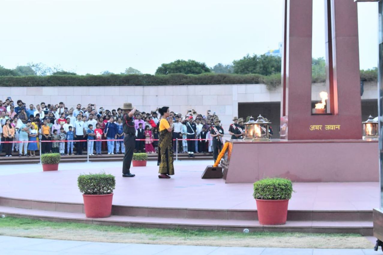 In a solemn NOK ceremony Mrs Smt Anita Deb Barma w/o Rfn SD Barma, paid homage at NWM on 03 May 26
