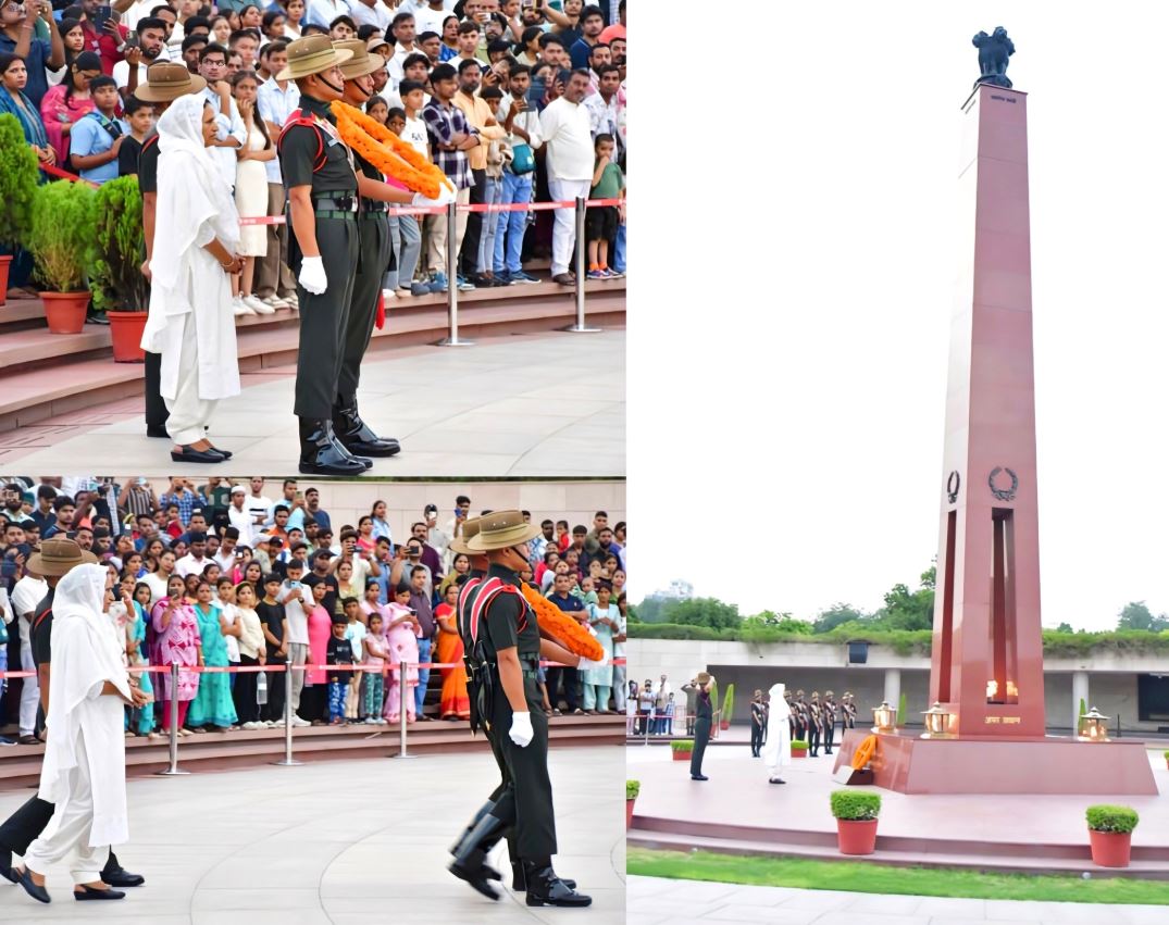 In NOK ceremony Mrs Veena Devi w/o  Nk late Vayas Chander, SC, paid homage at NWM on 16 Jun 26