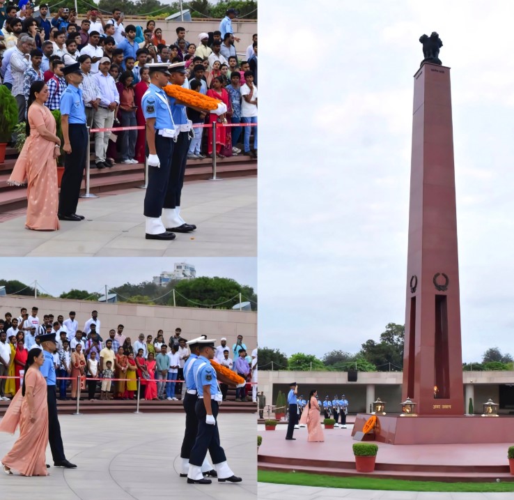 In a solemn NOK ceremony Ms Alka Ahuja w/o Sqn Ldr Ajay Ahuja, VrC, paid homage at NWM on 02 Sep 26