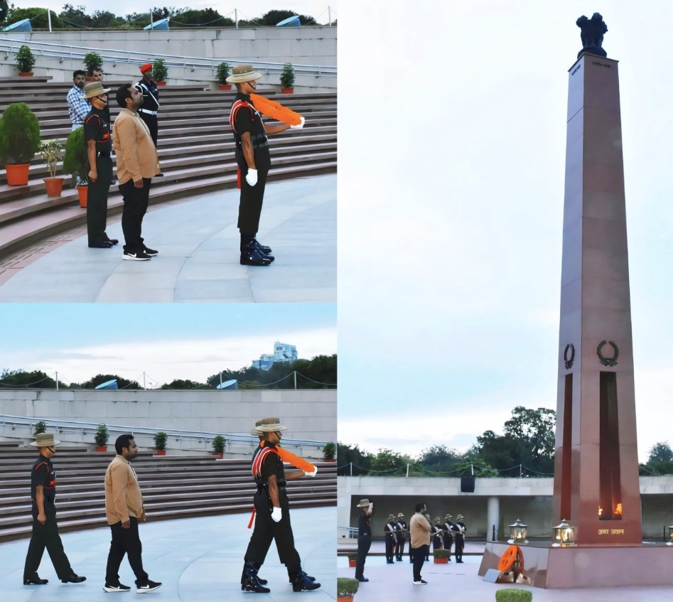 In solemn NOK ceremony Mr ​L S Chauhan s/o Nk Vedprakash Singh, VrC, paid homage at NWM on 12 Sep 26