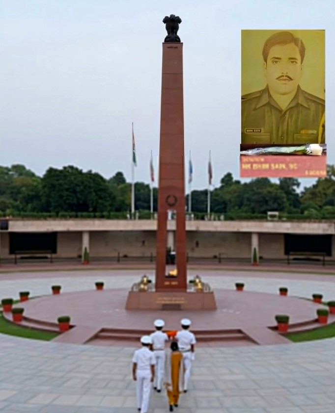 In a solemn NOK ceremony Smt. Sarika Devi w/o Nk Bhim Sain, SC, paid homage at NWM on 16 Sep 26